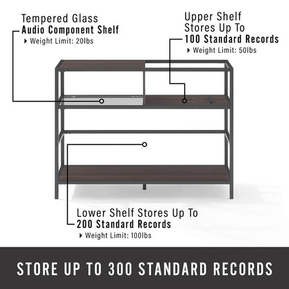 Crosley Furniture Provo Record Storage Console Matte Black/Brown - CF1143MB-BR veiw 4