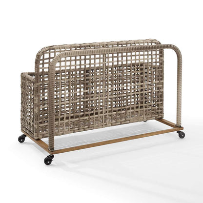 Crosley Furniture - Ridley Outdoor Wicker And Metal Pool Storage Caddy Distressed Gray/Brown - CO7308BR-GY veiw 4