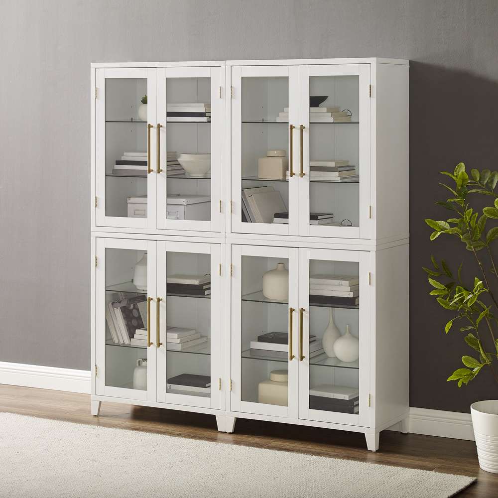 Crosley Furniture - Roarke 2Pc Glass Door Kitchen Pantry Storage Cabinet Set White - 2 Pantries - KF33055WH veiw 2