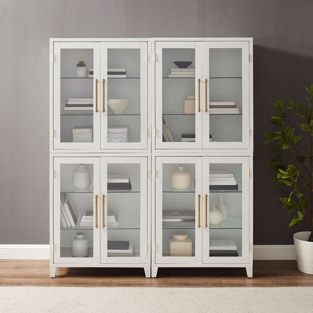 Crosley Furniture - Roarke 2Pc Glass Door Kitchen Pantry Storage Cabinet Set White - 2 Pantries - KF33055WH veiw 3