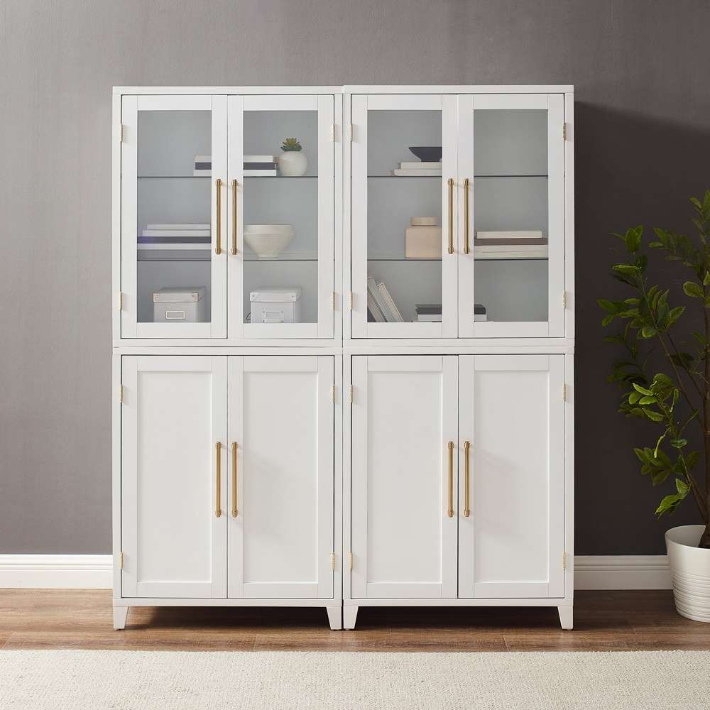 Crosley Furniture - Roarke 2Pc Pantry Storage Cabinet W/Glass Door Hutch Set White - 2 Pantries - KF33056WH veiw 3