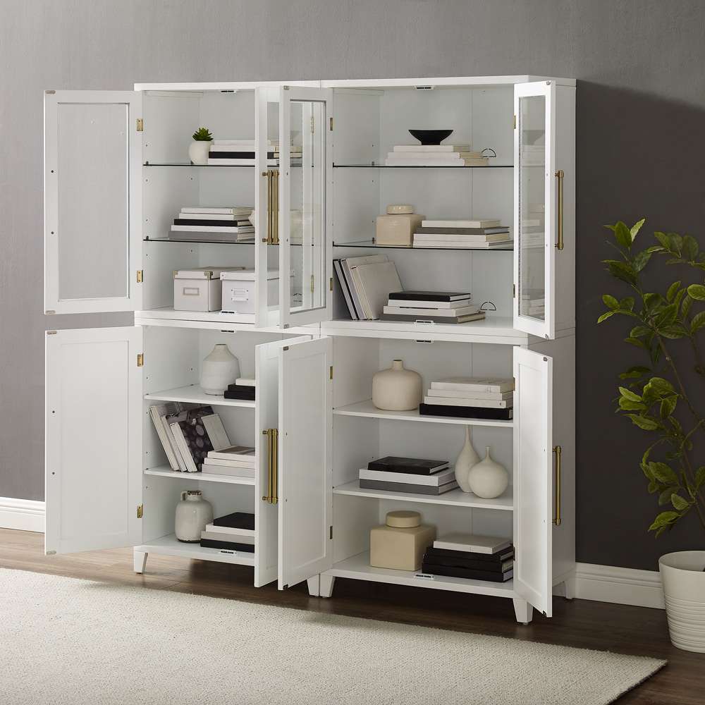 Crosley Furniture - Roarke 2Pc Pantry Storage Cabinet W/Glass Door Hutch Set White - 2 Pantries - KF33056WH veiw 4