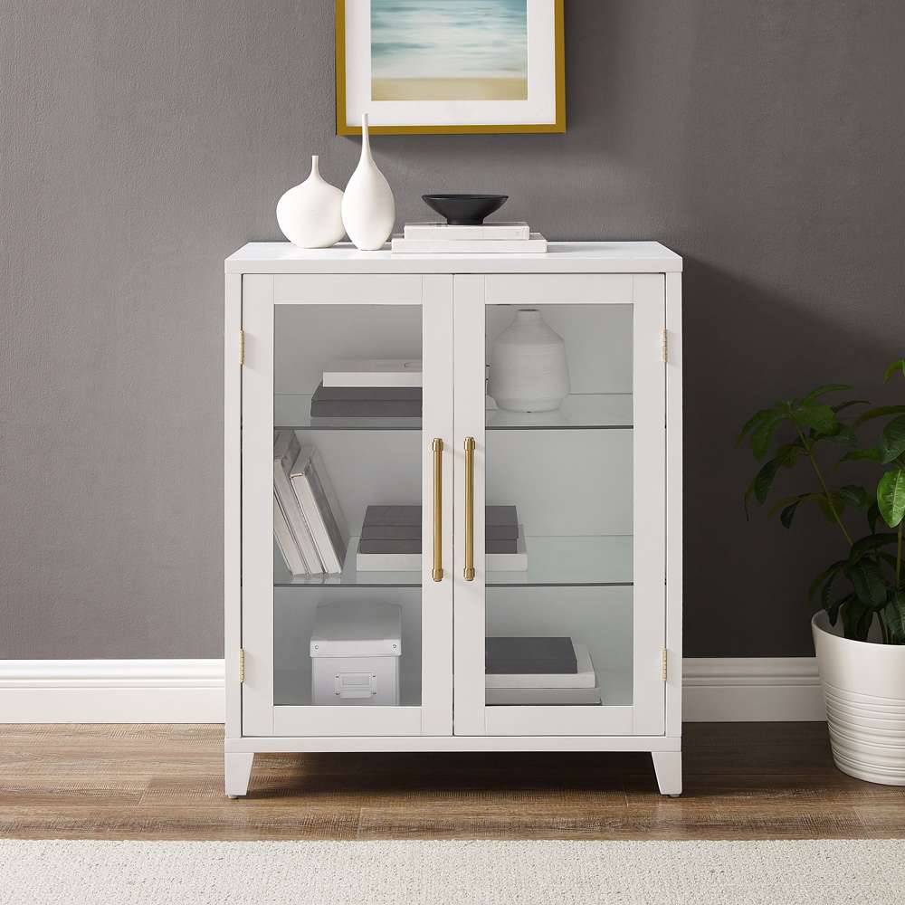 Crosley Furniture - Roarke Stackable Glass Door Kitchen Pantry Storage Cabinet White - CF3131-WH veiw 3