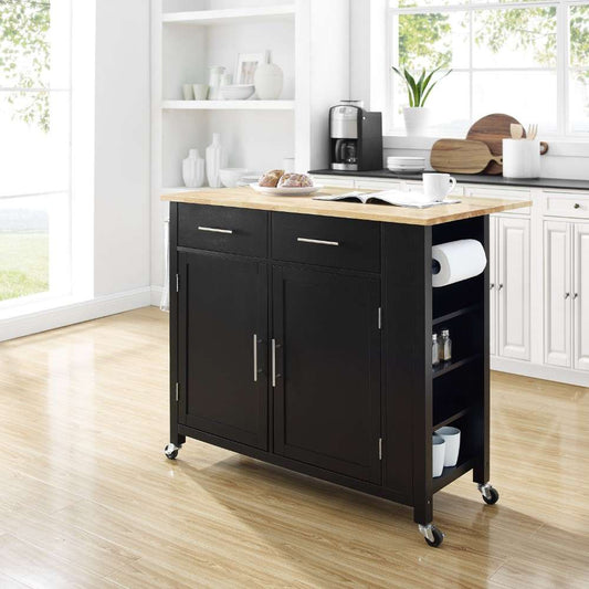 Crosley Furniture - Savannah Wood Top Drop Leaf Kitchen Island-Cart Black - CF3031NA-BK view 1
