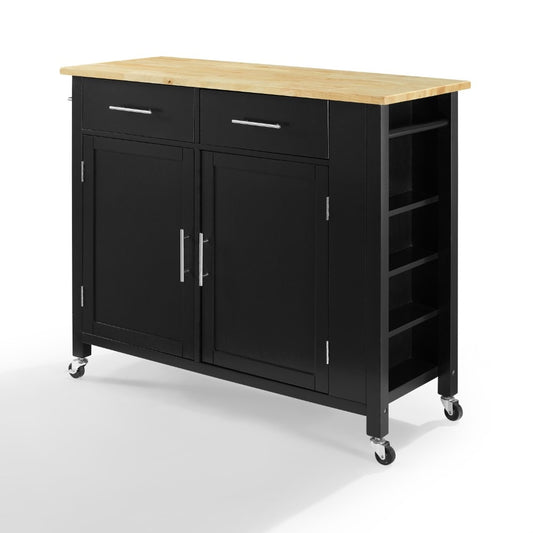 Crosley Furniture - Savannah Wood Top Full-Size Kitchen Island/Cart Black/Natural - CF3029NA-BK veiw 1