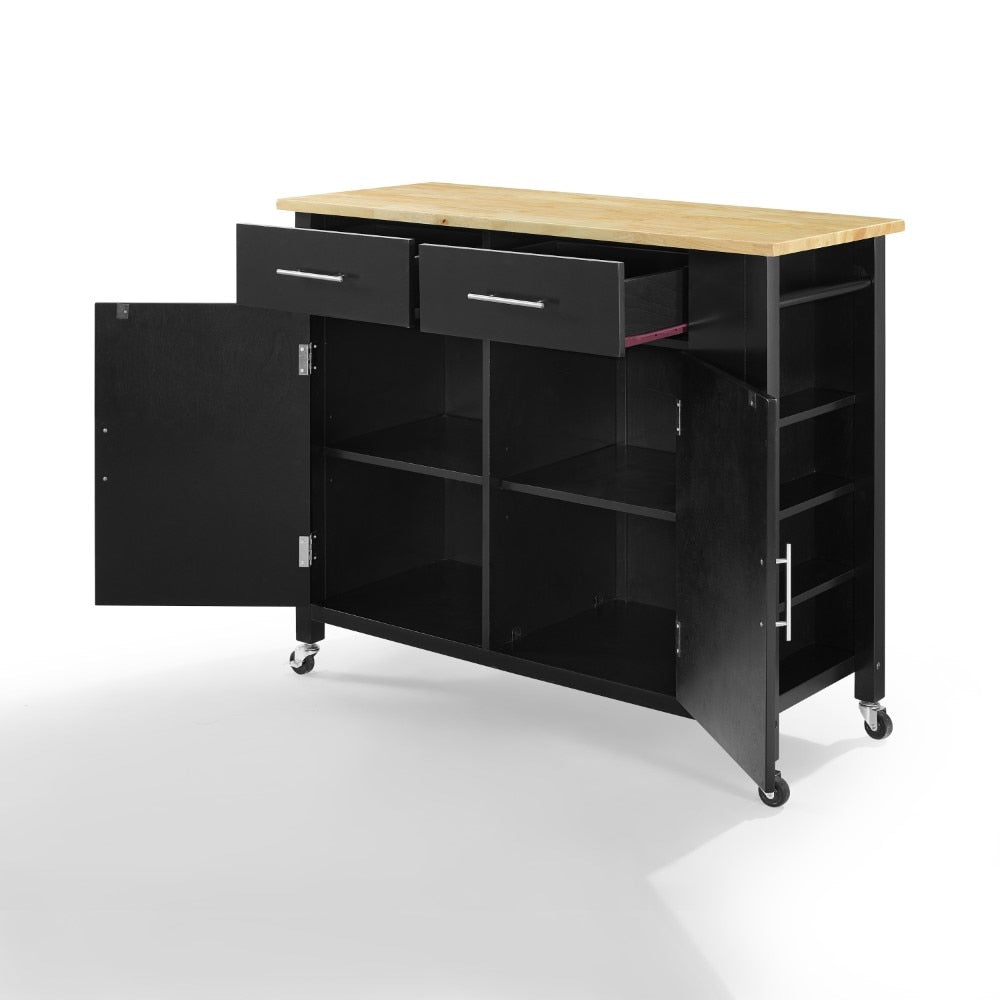 Crosley Furniture - Savannah Wood Top Full-Size Kitchen Island/Cart Black/Natural - CF3029NA-BK veiw 3