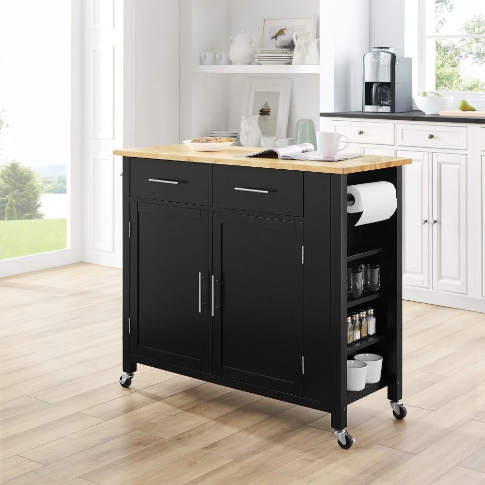 Crosley Furniture - Savannah Wood Top Full-Size Kitchen Island/Cart Black/Natural - CF3029NA-BK veiw 8