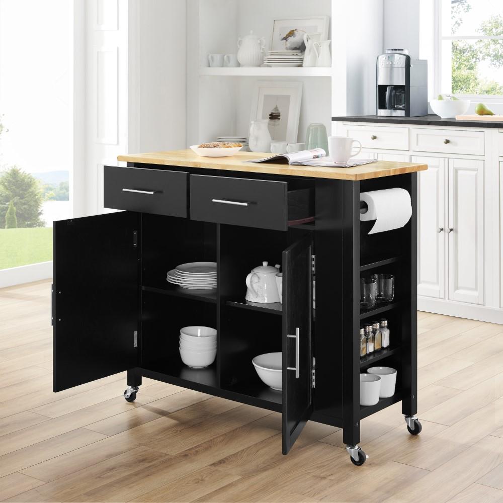 Crosley Furniture - Savannah Wood Top Full-Size Kitchen Island/Cart Black/Natural - CF3029NA-BK veiw 9
