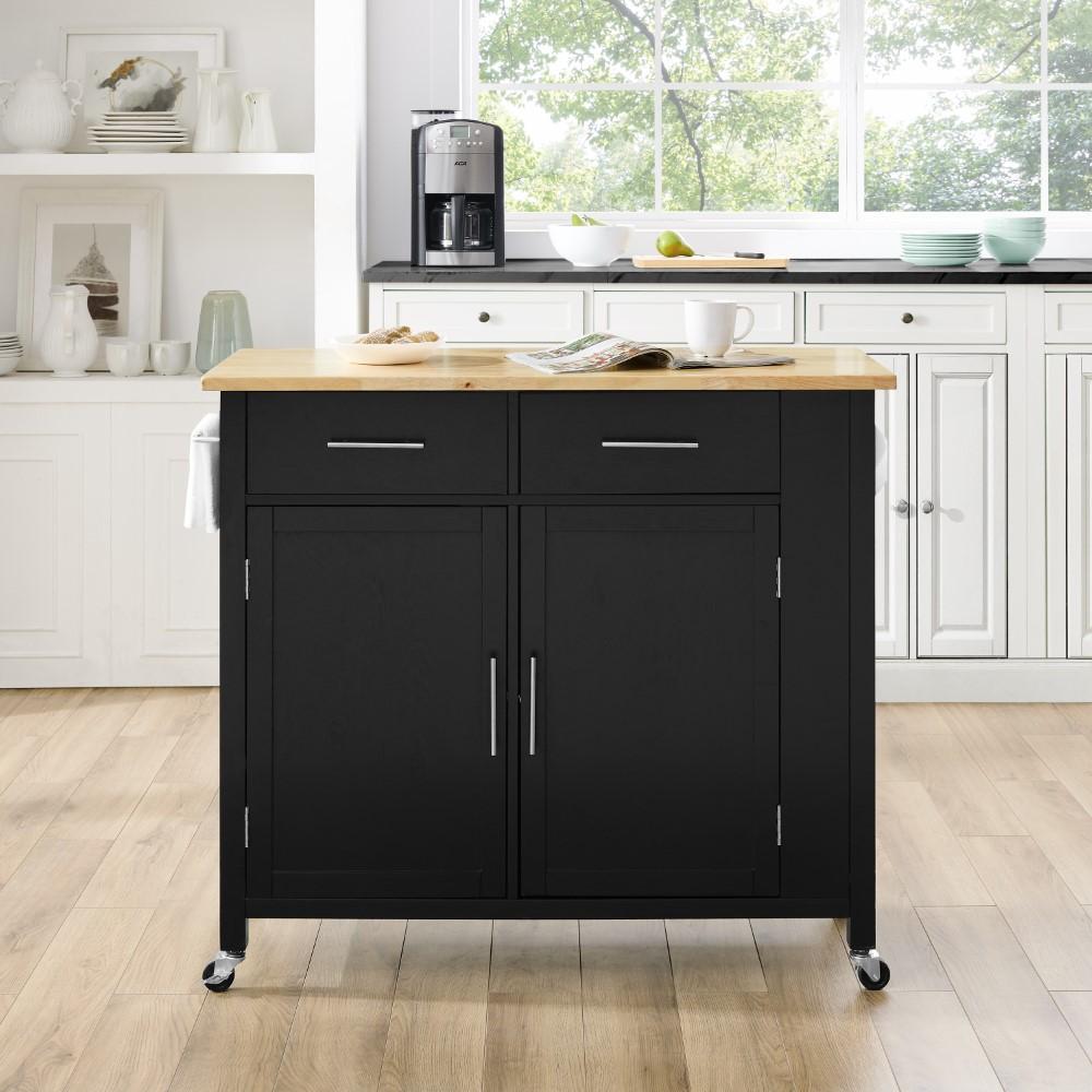 Crosley Furniture - Savannah Wood Top Full-Size Kitchen Island/Cart Black/Natural - CF3029NA-BK veiw 10