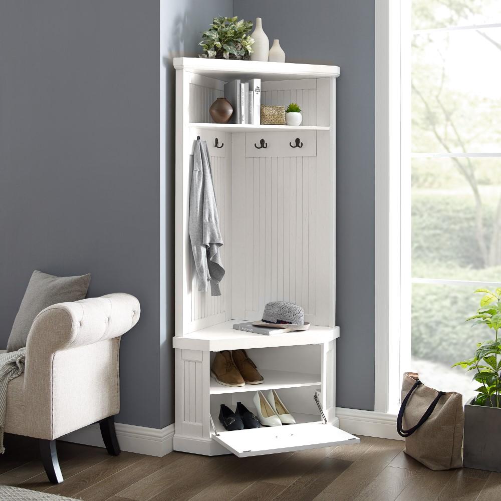 Crosley Furniture - Seaside Corner Hall Tree Distressed White - CF6020-WH veiw 9
