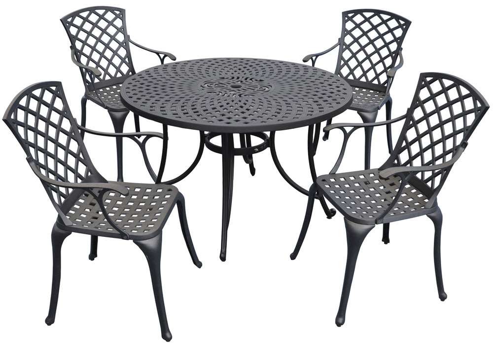 Crosley Furniture - Sedona 48in Five Piece Cast Aluminum Outdoor Dining Set with High Back Arm Chairs in Black Finish - KOD6002BK veiw 1