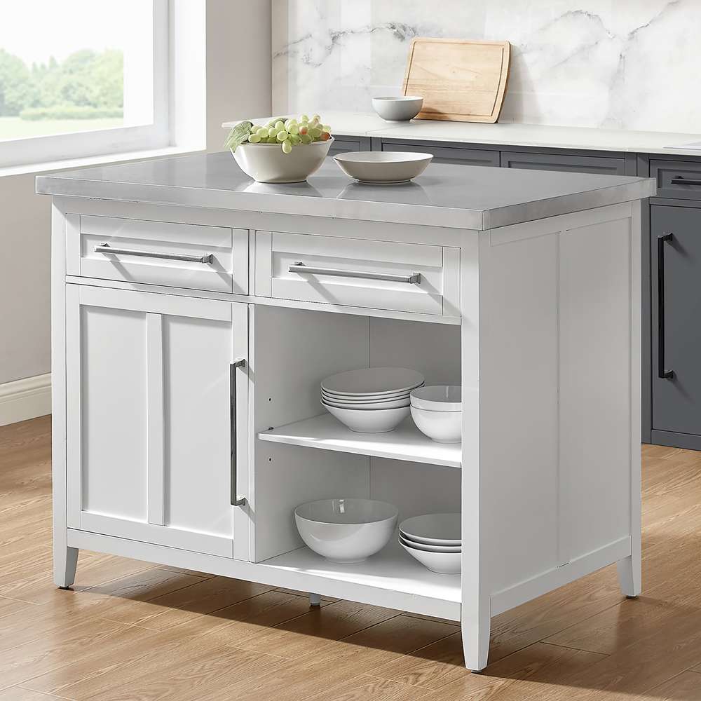 Crosley Furniture Silvia Stainless Steel Top Kitchen Island White/Stainless Steel - KF30080SS-WH veiw 1