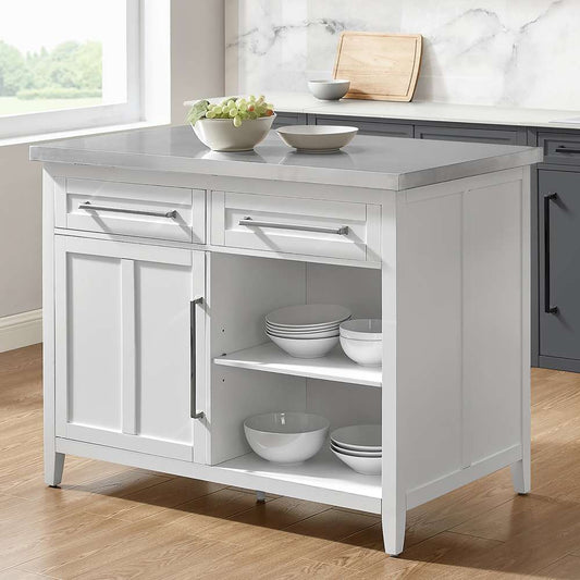 Crosley Furniture Silvia Stainless Steel Top Kitchen Island White/Stainless Steel - KF30080SS-WH veiw 1