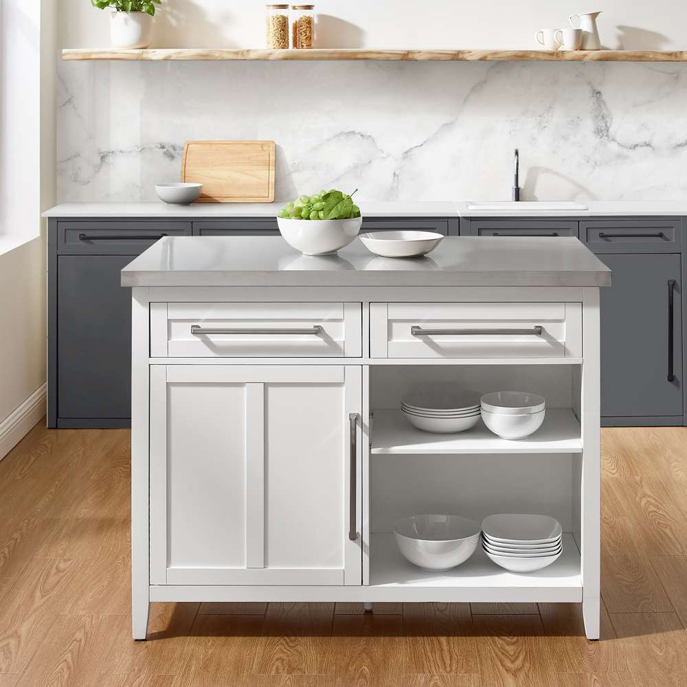 Crosley Furniture Silvia Stainless Steel Top Kitchen Island White/Stainless Steel - KF30080SS-WH veiw 2