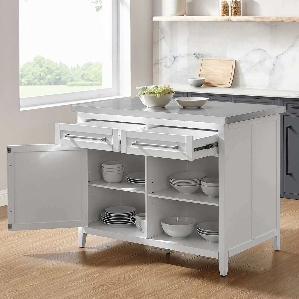 Crosley Furniture Silvia Stainless Steel Top Kitchen Island White/Stainless Steel - KF30080SS-WH veiw 3