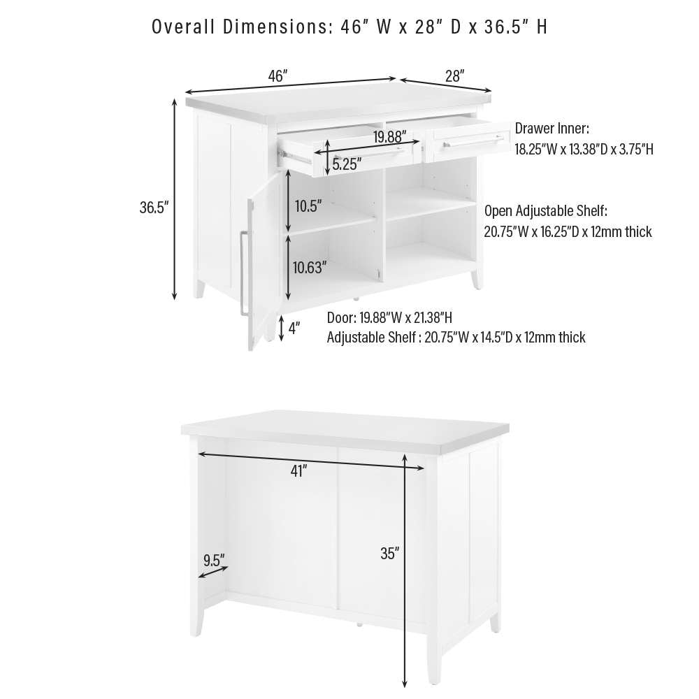Crosley Furniture Silvia Stainless Steel Top Kitchen Island White/Stainless Steel - KF30080SS-WH veiw 12