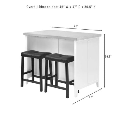 Crosley Furniture Silvia Stainless Steel Top Island W/Uph Saddle Stools White/Black - Kitchen Island & 2 Stools - KF30082WH-BK veiw 13
