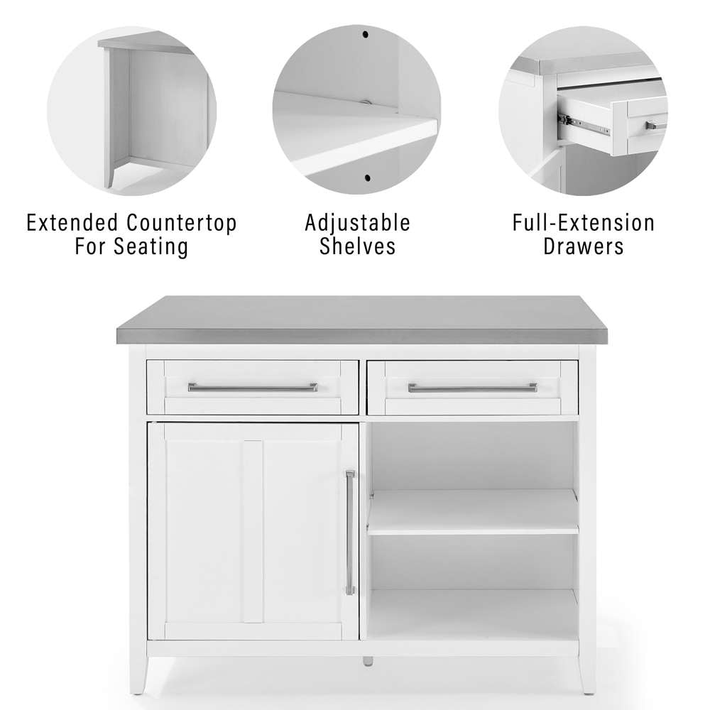 Crosley Furniture Silvia Stainless Steel Top Kitchen Island W/X-Back Stools White/Gray - Kitchen Island & 2 Stools - KF30083WH-GY veiw 4