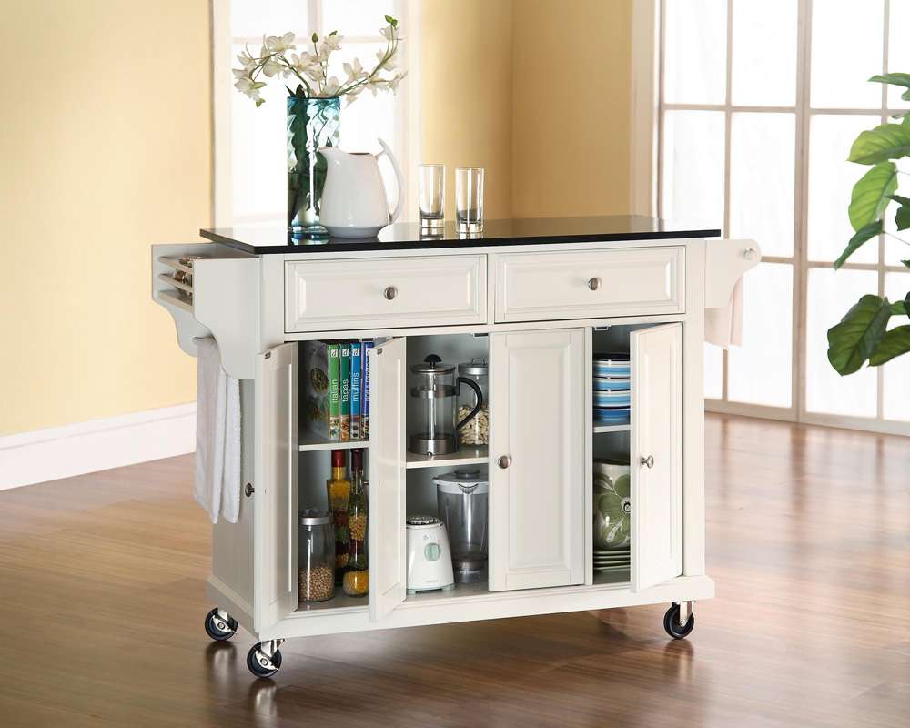 Crosley Furniture - Solid Black Granite Top Kitchen Cart/Island in White Finish - KF30004EWH veiw 3