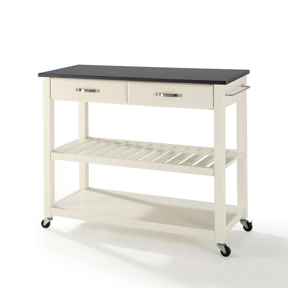 Crosley Furniture - Solid Black Granite Top Kitchen Cart/Island With Optional Stool Storage in White Finish - KF30054WH veiw 1