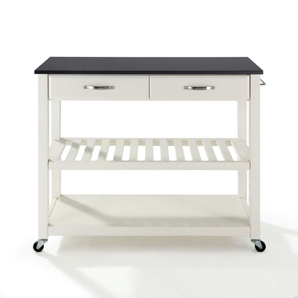 Crosley Furniture - Solid Black Granite Top Kitchen Cart/Island With Optional Stool Storage in White Finish - KF30054WH veiw 2