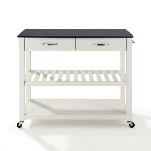 Crosley Furniture - Solid Black Granite Top Kitchen Cart/Island With Optional Stool Storage in White Finish - KF30054WH veiw 2