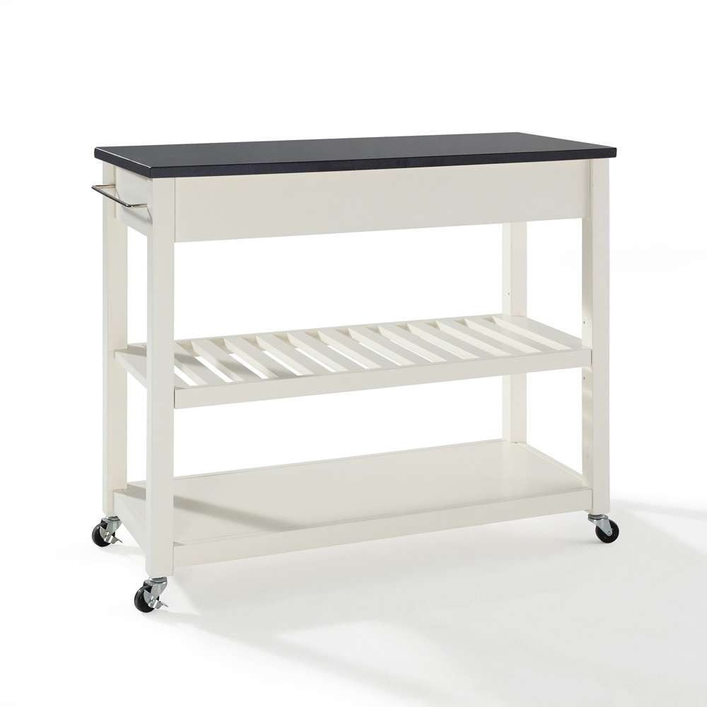 Crosley Furniture - Solid Black Granite Top Kitchen Cart/Island With Optional Stool Storage in White Finish - KF30054WH veiw 3