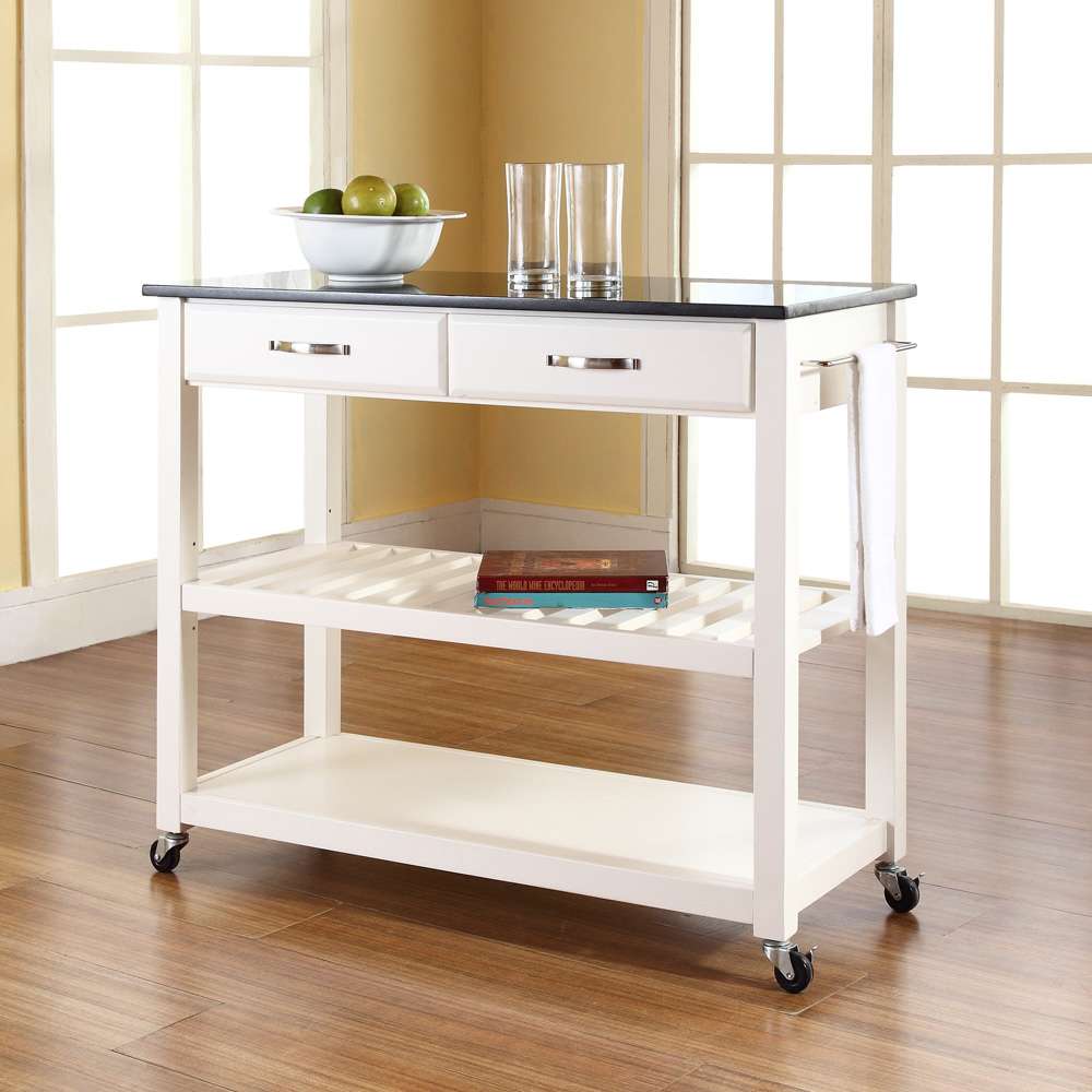 Crosley Furniture - Solid Black Granite Top Kitchen Cart/Island With Optional Stool Storage in White Finish - KF30054WH veiw 4