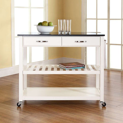 Crosley Furniture - Solid Black Granite Top Kitchen Cart/Island With Optional Stool Storage in White Finish - KF30054WH veiw 5