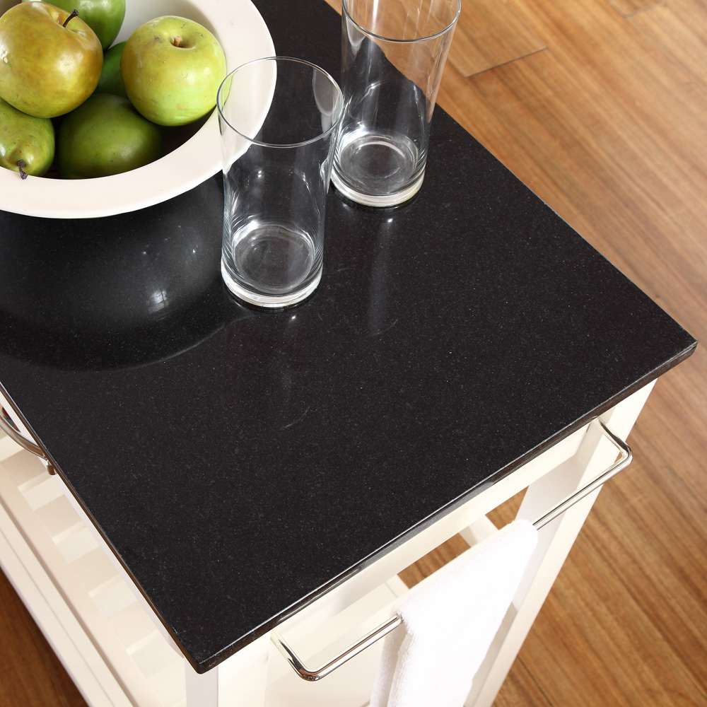 Crosley Furniture - Solid Black Granite Top Kitchen Cart/Island With Optional Stool Storage in White Finish - KF30054WH veiw 6