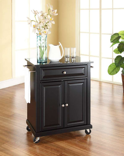 Crosley Furniture - Solid Black Granite Top Portable Kitchen Cart/Island in Black Finish - KF30024EBK veiw 3