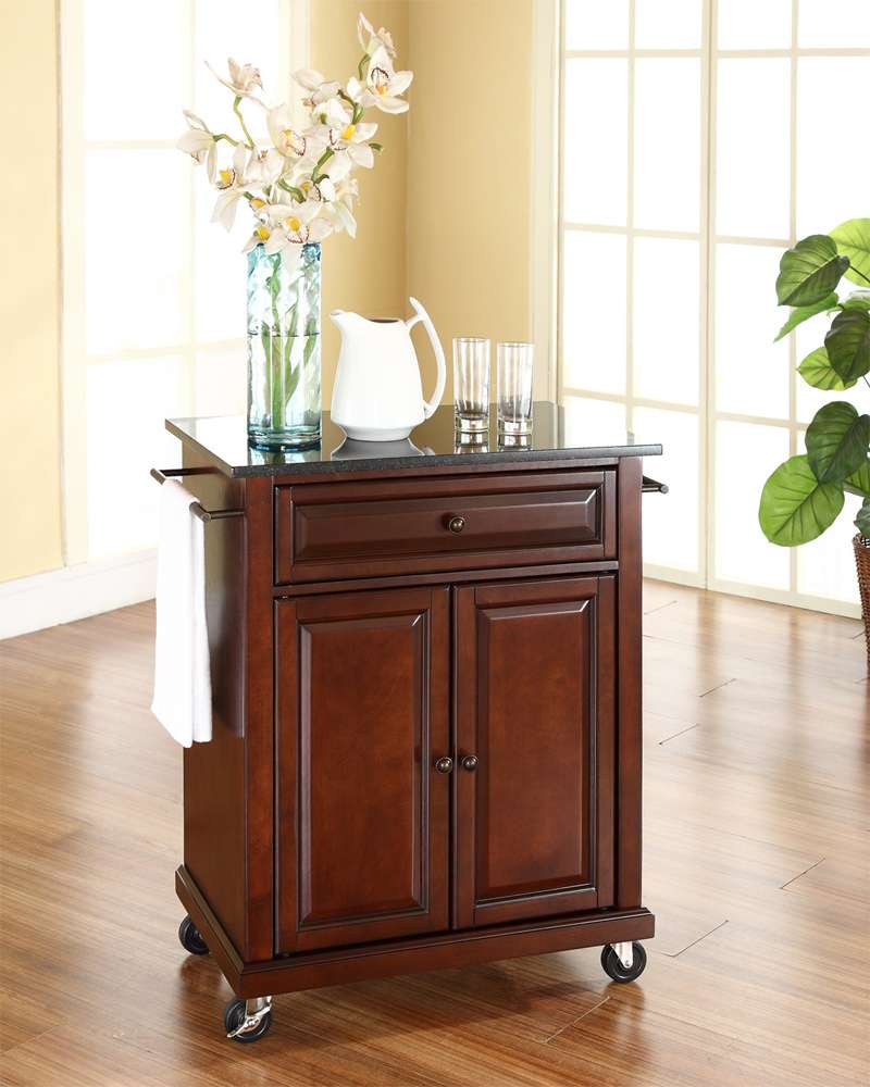 Crosley Furniture - Solid Black Granite Top Portable Kitchen Cart/Island in Vintage Mahogany Finish - KF30024EMA view 3