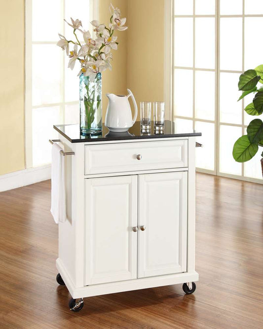 Crosley Furniture - Solid Black Granite Top Portable Kitchen Cart/Island in White Finish - KF30024EWH veiw 2