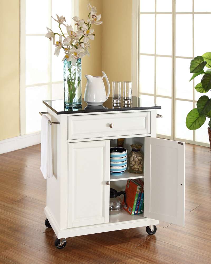 Crosley Furniture - Solid Black Granite Top Portable Kitchen Cart/Island in White Finish - KF30024EWH veiw 3