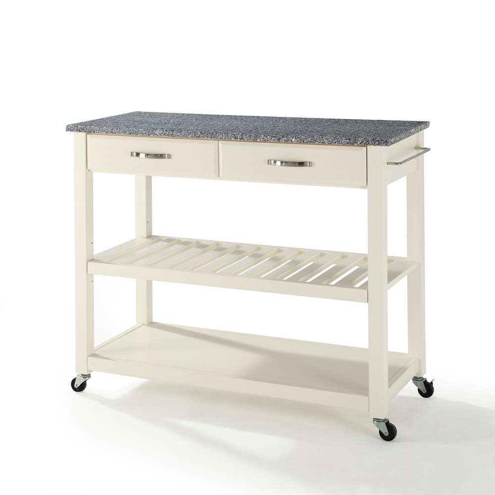 Crosley Furniture - Solid Granite Top Kitchen Cart/Island With Optional Stool Storage in White Finish - KF30053WH veiw 1