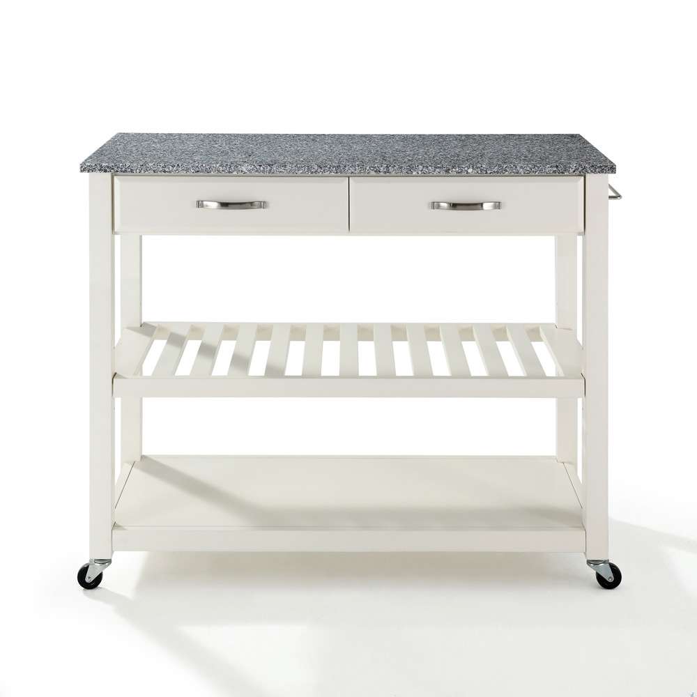 Crosley Furniture - Solid Granite Top Kitchen Cart/Island With Optional Stool Storage in White Finish - KF30053WH veiw 2