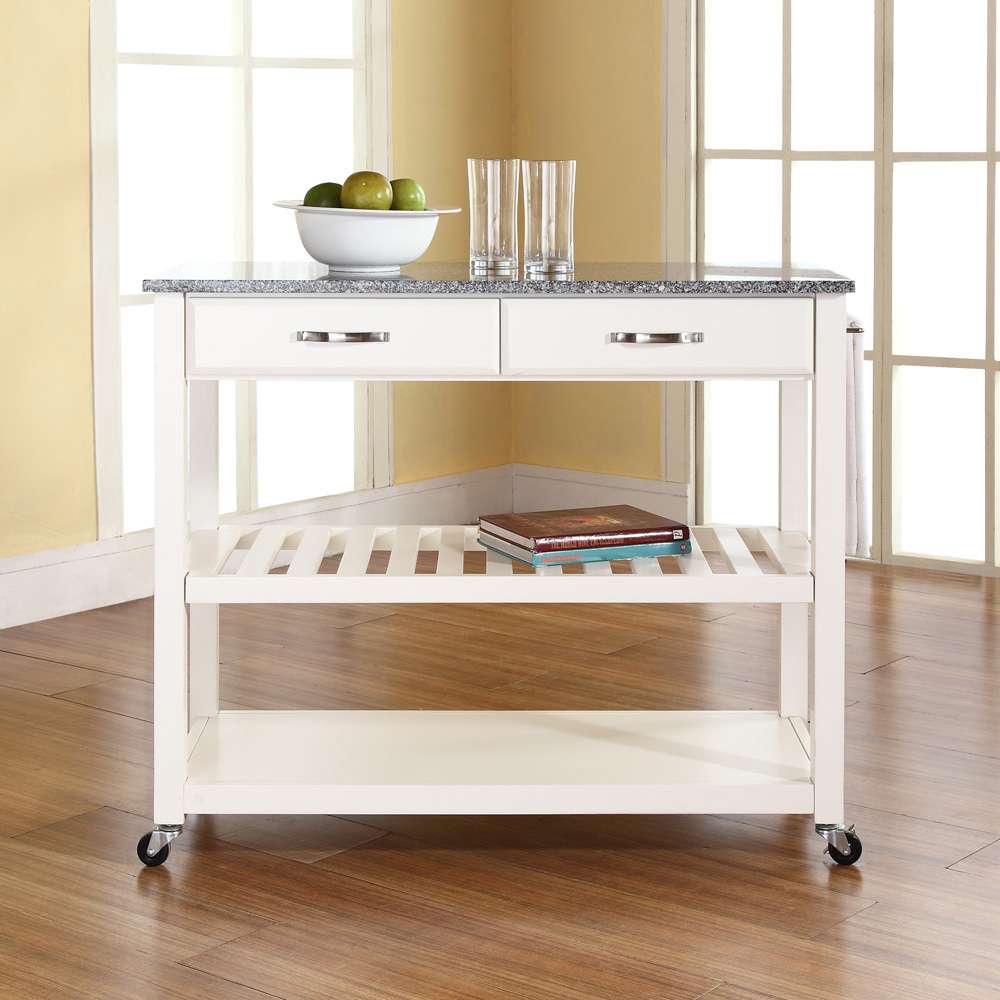 Crosley Furniture - Solid Granite Top Kitchen Cart/Island With Optional Stool Storage in White Finish - KF30053WH veiw 4