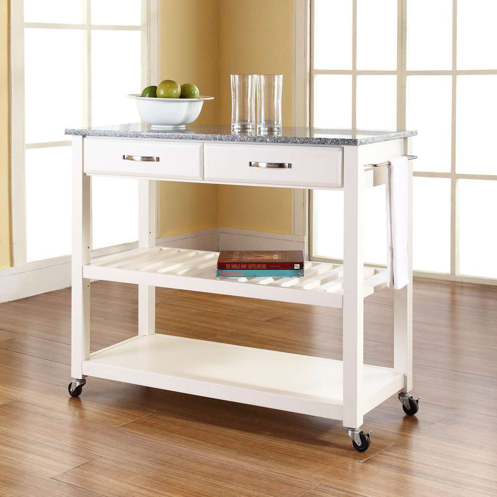 Crosley Furniture - Solid Granite Top Kitchen Cart/Island With Optional Stool Storage in White Finish - KF30053WH veiw 5