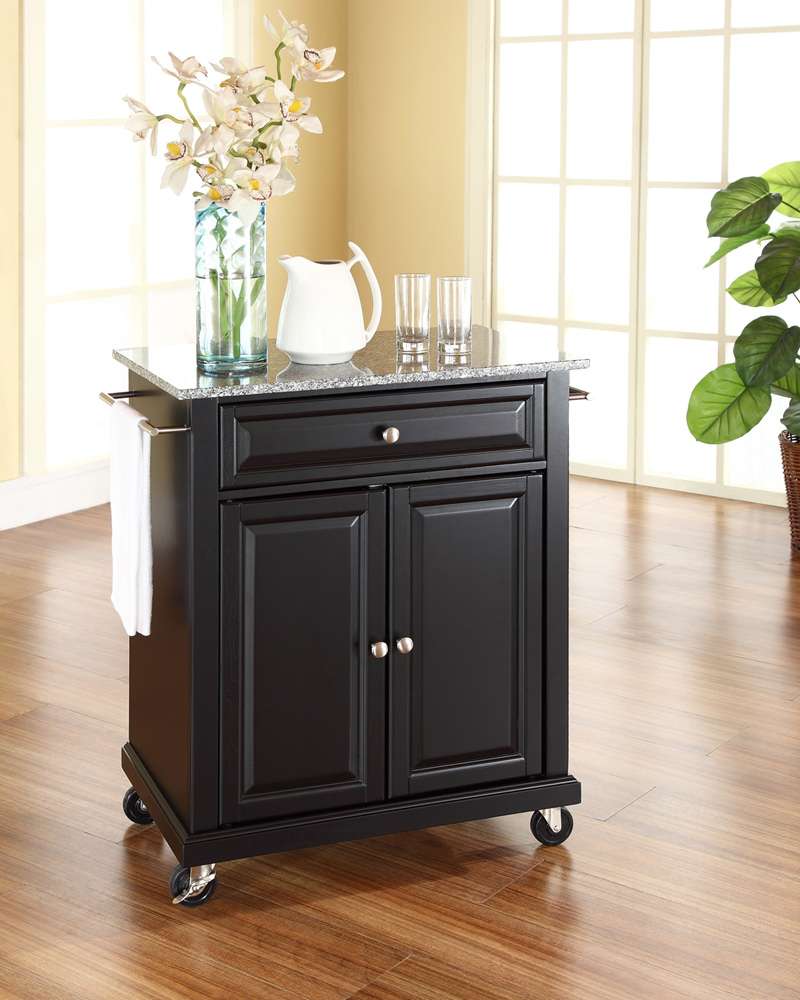 Crosley Furniture - Solid Granite Top Portable Kitchen Cart/Island in Black Finish - KF30023EBK veiw 2