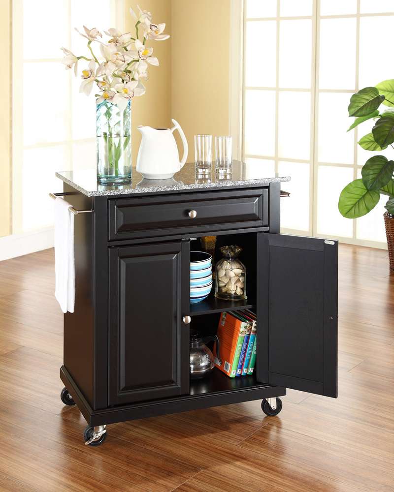 Crosley Furniture - Solid Granite Top Portable Kitchen Cart/Island in Black Finish - KF30023EBK veiw 3