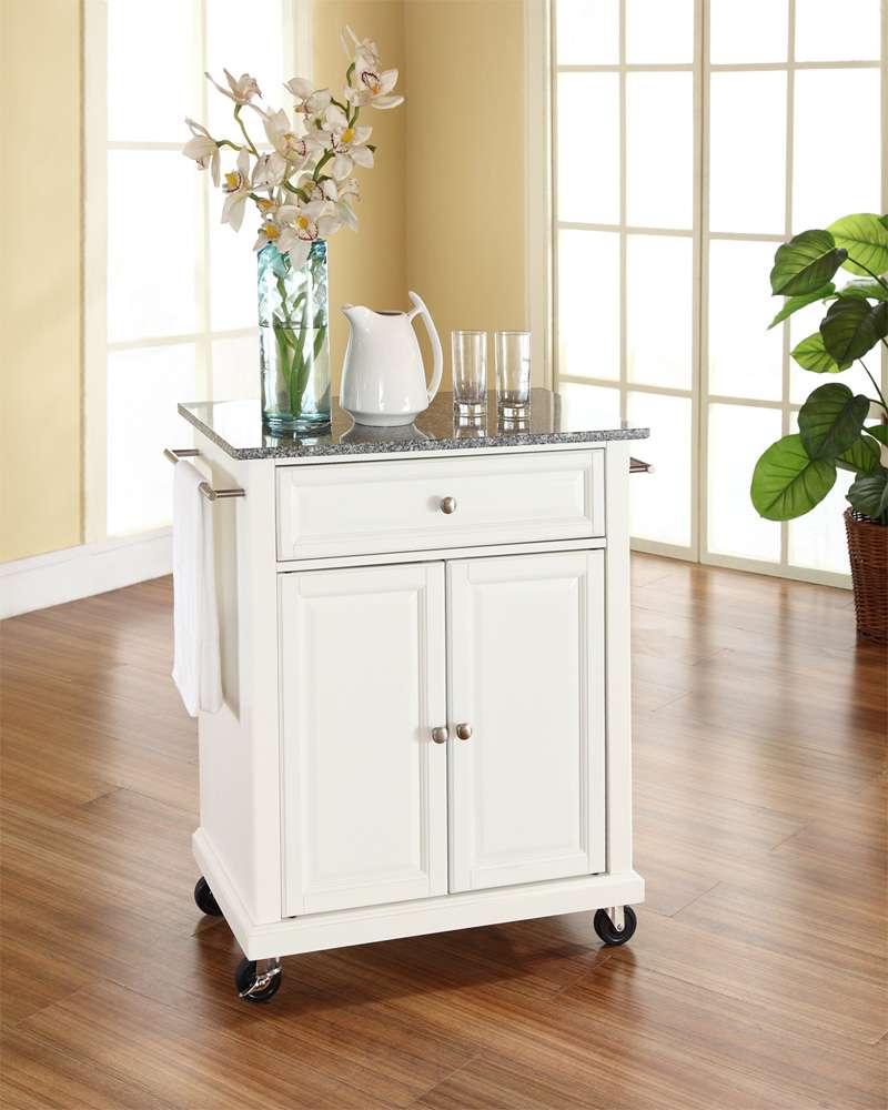 Crosley Furniture - Solid Granite Top Portable Kitchen Cart/Island in White Finish - KF30023EWH veiw 2