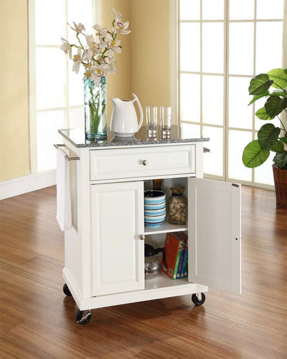 Crosley Furniture - Solid Granite Top Portable Kitchen Cart/Island in White Finish - KF30023EWH veiw 3