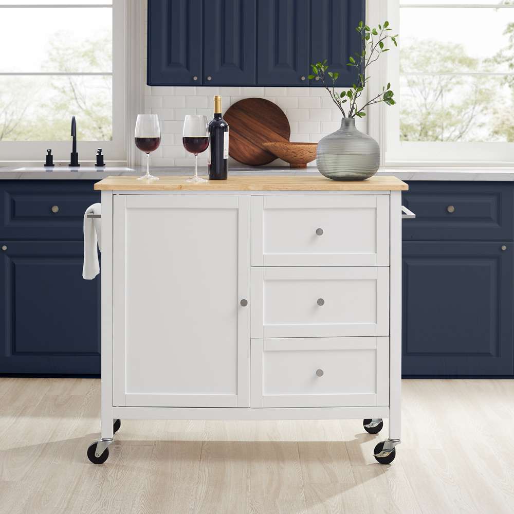 Crosley Furniture Soren Wood Top Kitchen Island/Cart White/Natural - KF30090NA-WH veiw 2