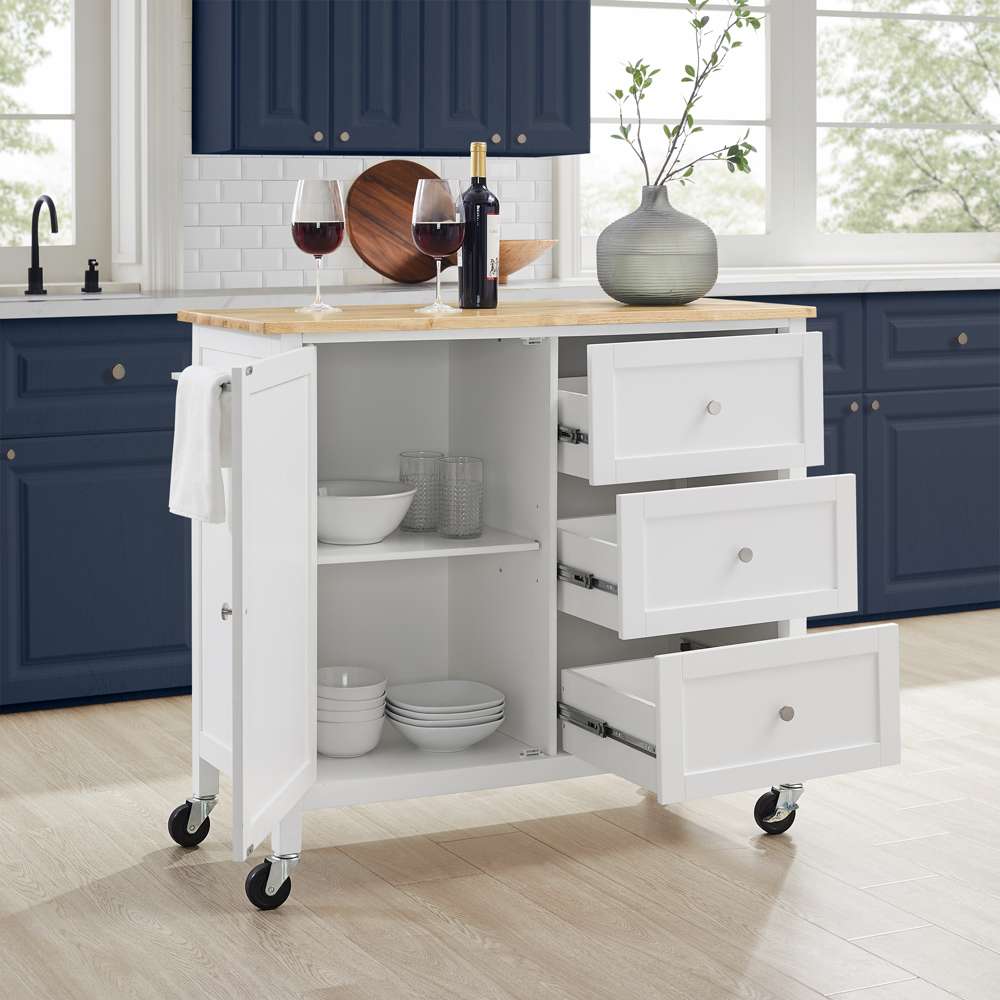 Crosley Furniture Soren Wood Top Kitchen Island/Cart White/Natural - KF30090NA-WH veiw 3