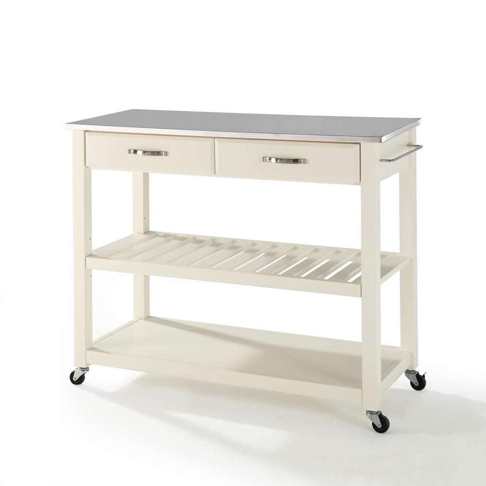 Crosley Furniture - Stainless Steel Top Kitchen Cart/Island With Optional Stool Storage in White Finish - KF30052WH veiw 1
