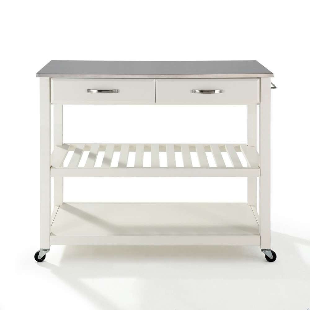 Crosley Furniture - Stainless Steel Top Kitchen Cart/Island With Optional Stool Storage in White Finish - KF30052WH veiw 2