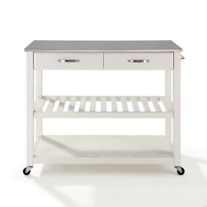 Crosley Furniture - Stainless Steel Top Kitchen Cart/Island With Optional Stool Storage in White Finish - KF30052WH veiw 2