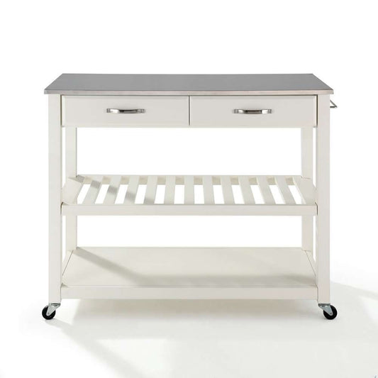 Crosley Furniture - Stainless Steel Top Kitchen Cart/Island With Optional Stool Storage in White Finish - KF30052WH veiw 2