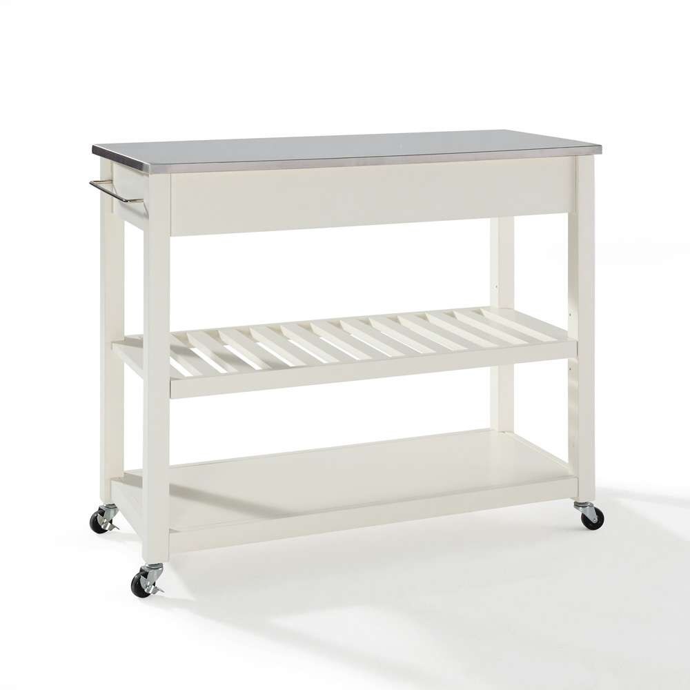 Crosley Furniture - Stainless Steel Top Kitchen Cart/Island With Optional Stool Storage in White Finish - KF30052WH veiw 3