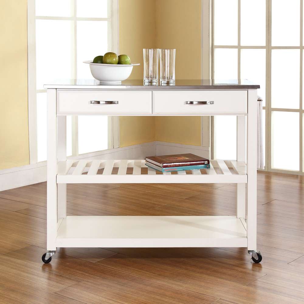 Crosley Furniture - Stainless Steel Top Kitchen Cart/Island With Optional Stool Storage in White Finish - KF30052WH veiw 5